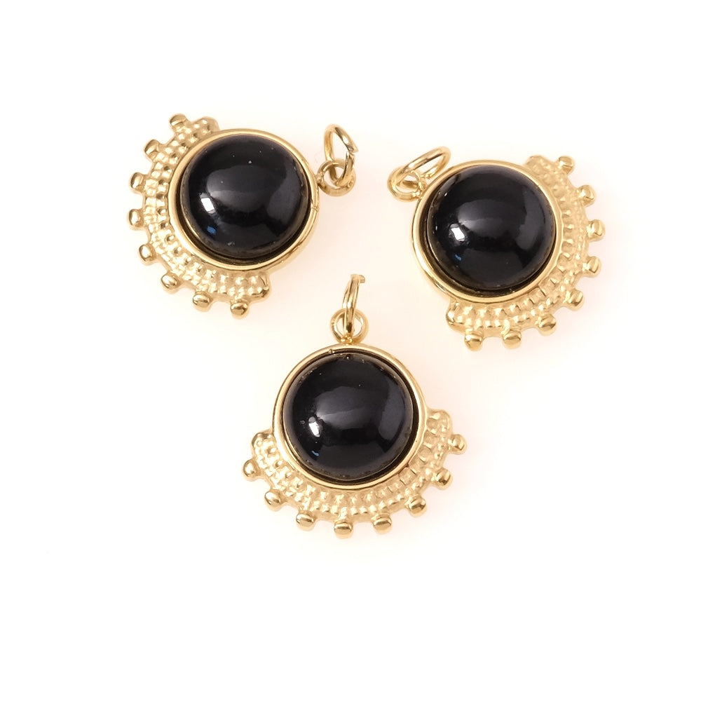 Pendentif bohème Onyx noir en acier inoxydable 304 Doré 14K