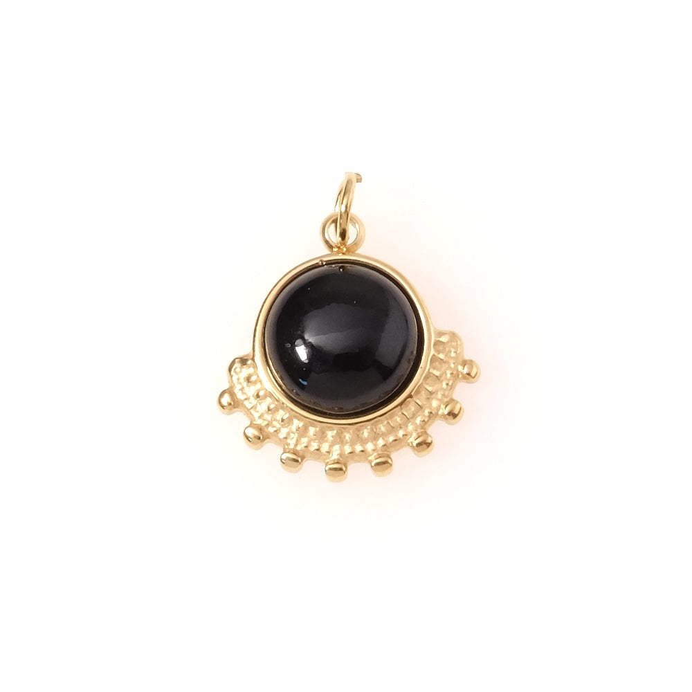 Pendentif bohème Onyx noir en acier inoxydable 304 Doré 14K