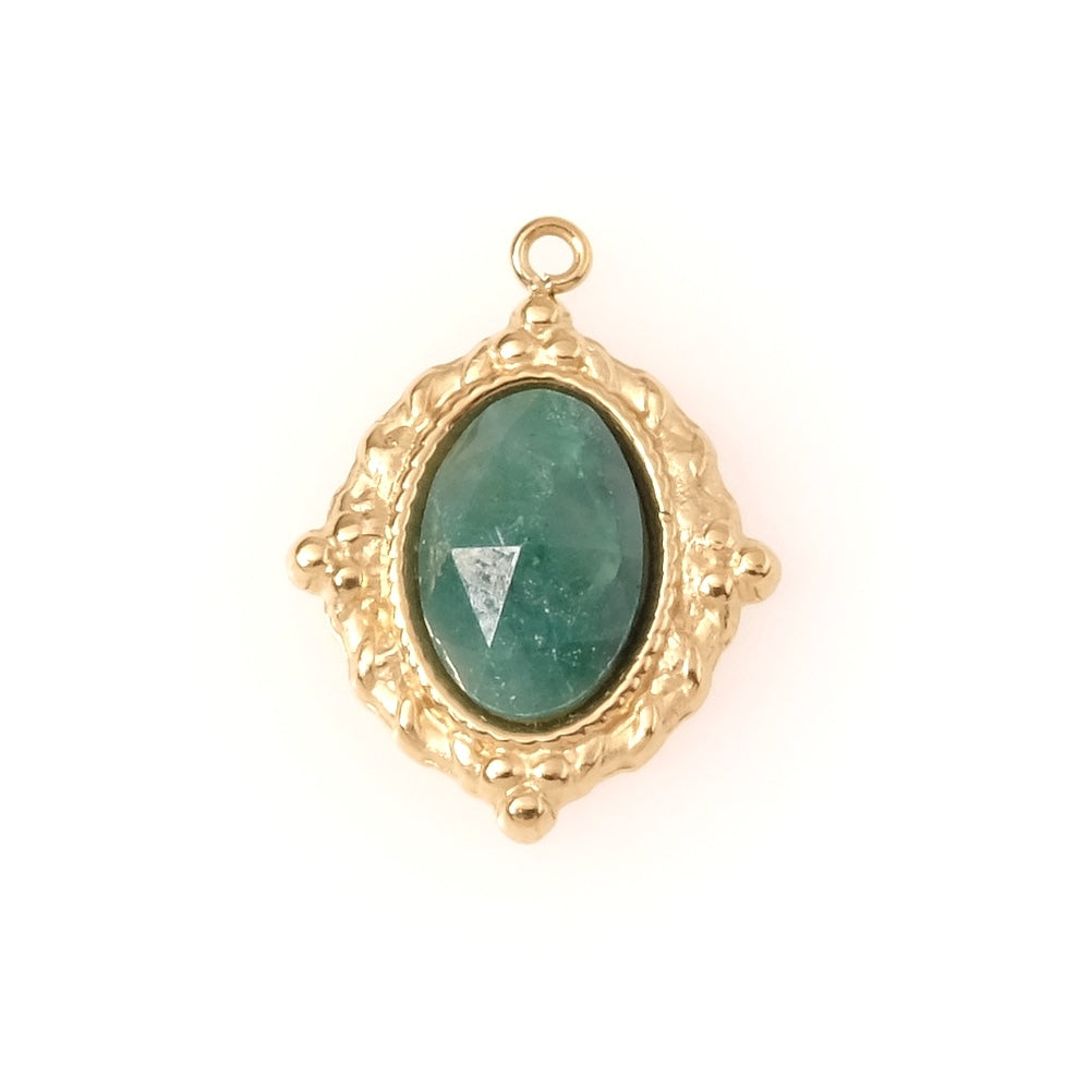 Pendentif bohème ovale Jaspe vert en acier inoxydable 304 Doré 18K