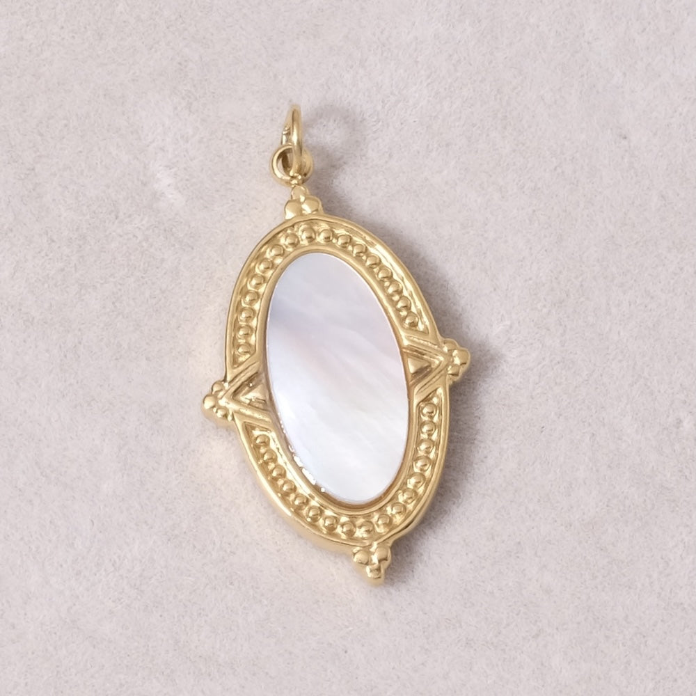 Pendentif bohème ovale nacre blanche en acier inoxydable 304 Doré 14K