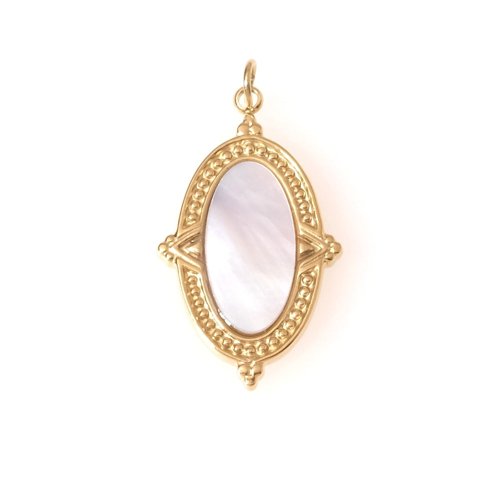 Pendentif bohème ovale nacre blanche en acier inoxydable 304 Doré 14K