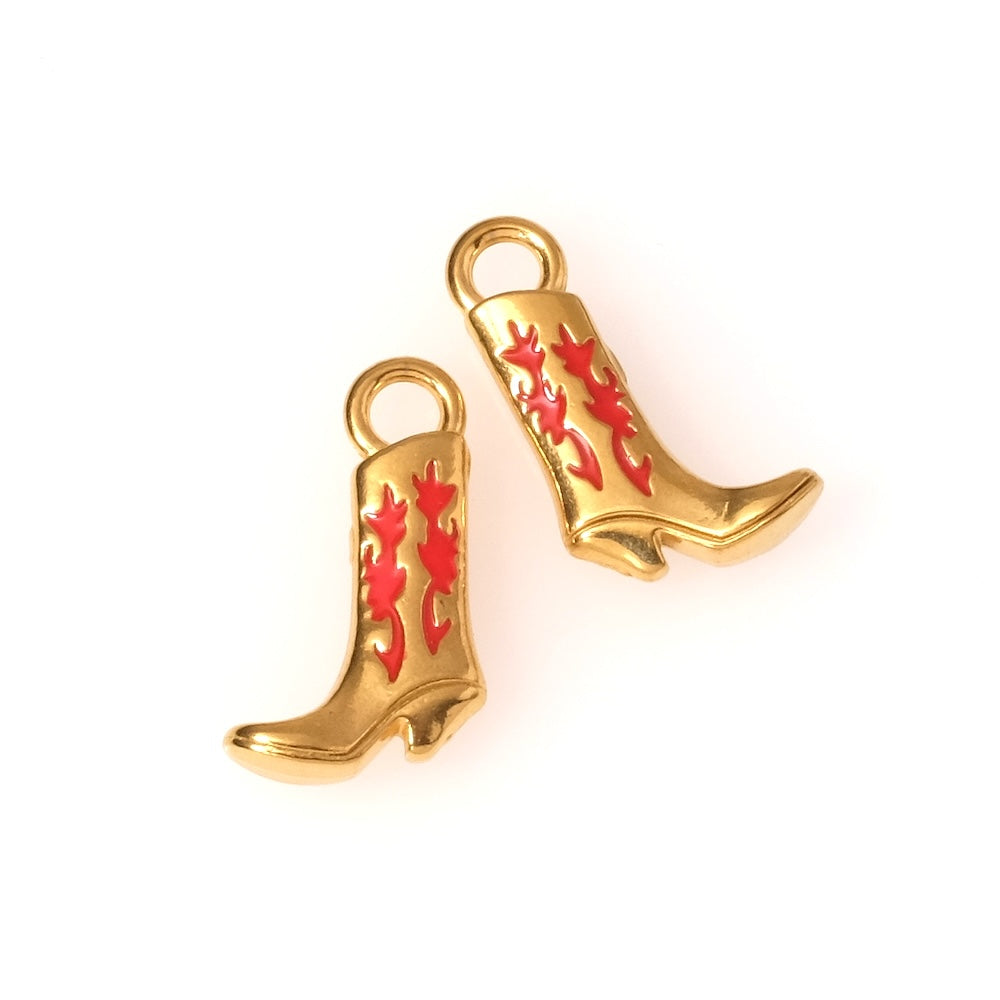 Pendentif botte Santiag émaillé rouge en acier inoxydable 304 Doré 18K