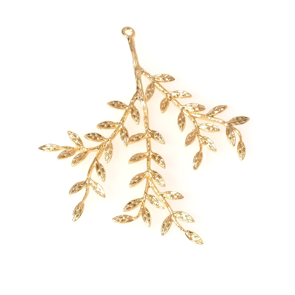 Pendentif branche végétale en laiton doré à l'or fin 24K Premium