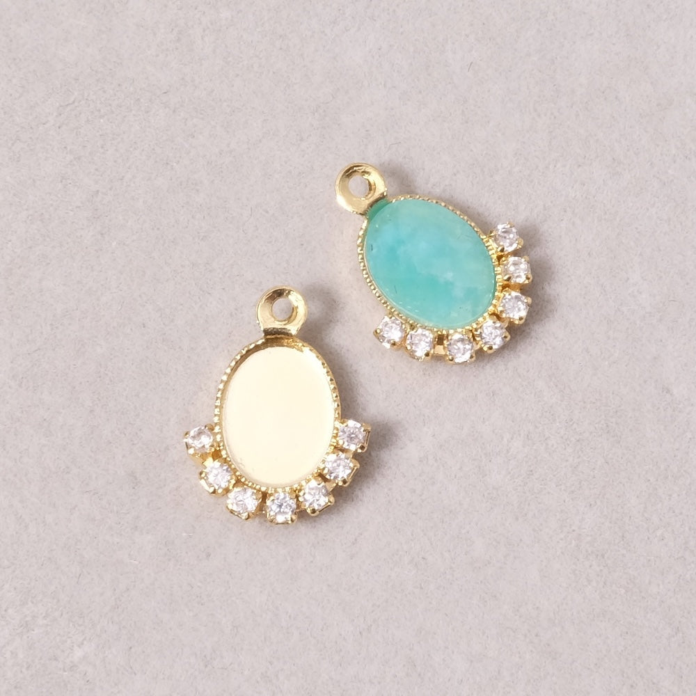 Pendentif cabochon 6x8mm et strass en Oxyde de Zirconium laiton Doré à l&#39;or fin 24K Premium