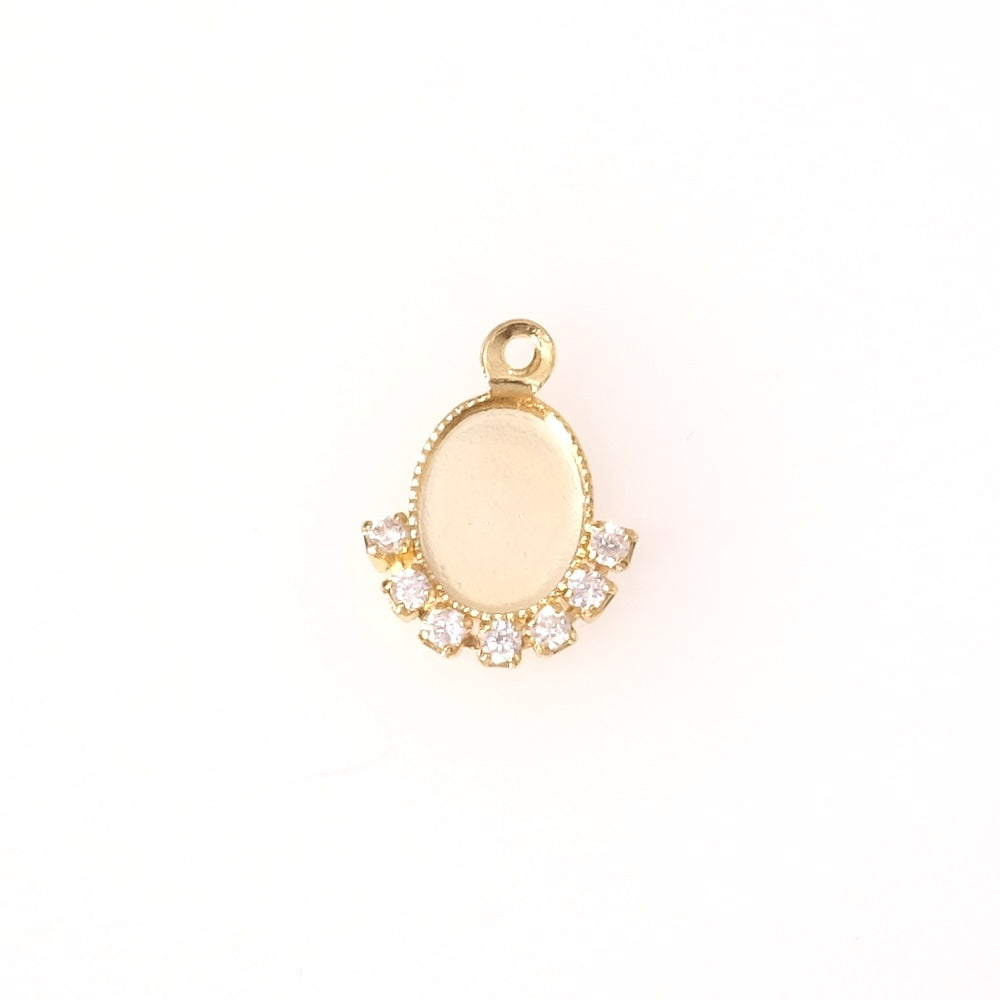 Pendentif cabochon 6x8mm et strass en Oxyde de Zirconium laiton Doré à l'or fin 24K Premium