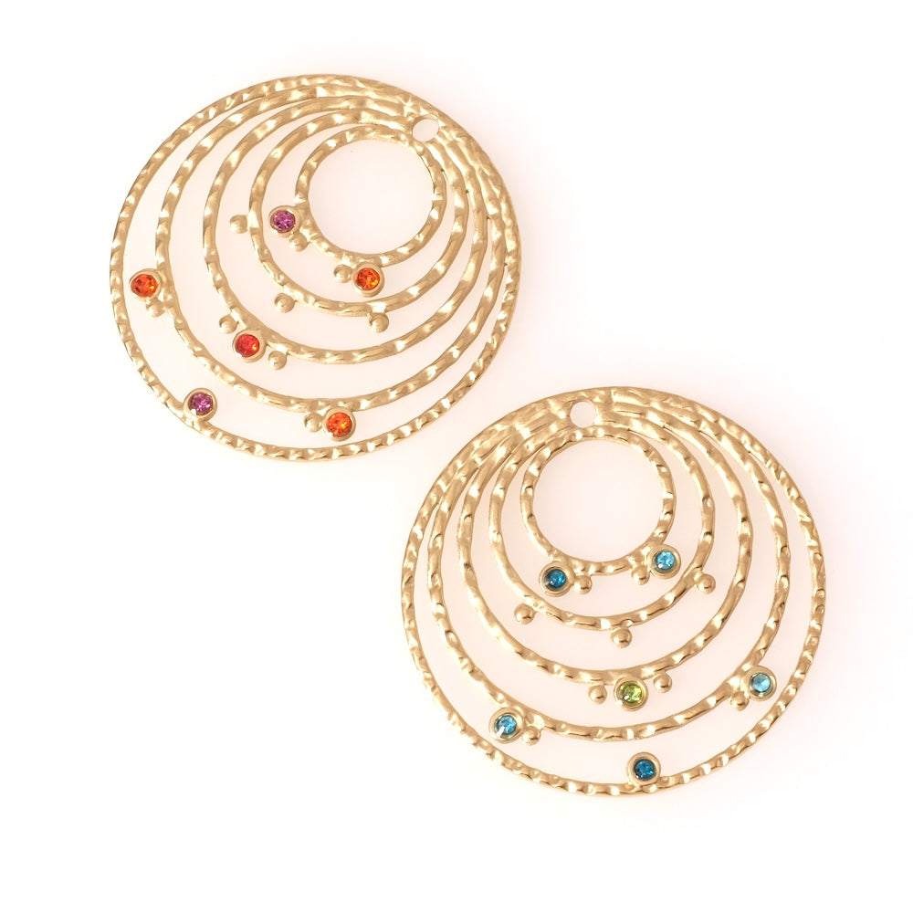 Pendentif cercle bohème avec strass bleu vert en acier inoxydable 304 Doré 18K