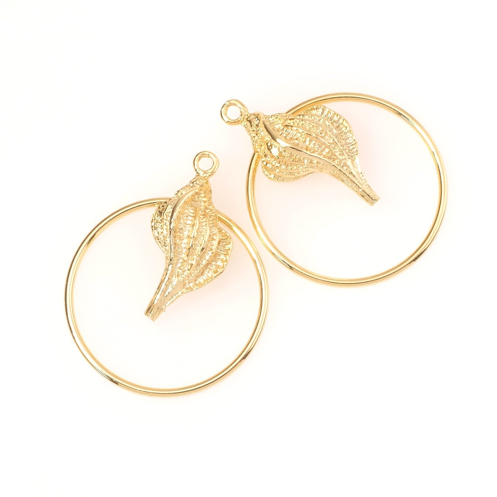 Pendentif cercle coquillage en laiton Doré à l'or fin 24K Premium