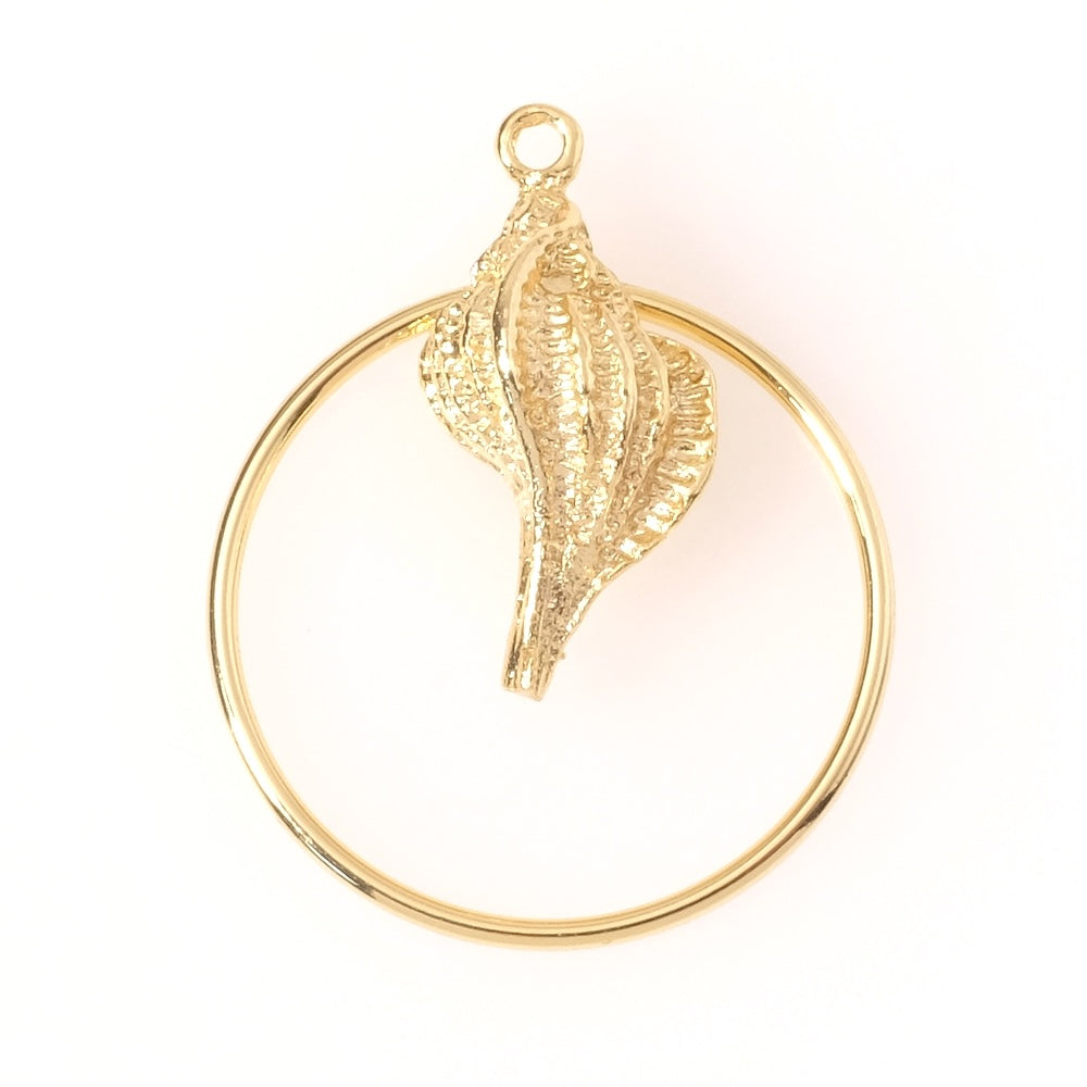 Pendentif cercle coquillage en laiton Doré à l'or fin 24K Premium