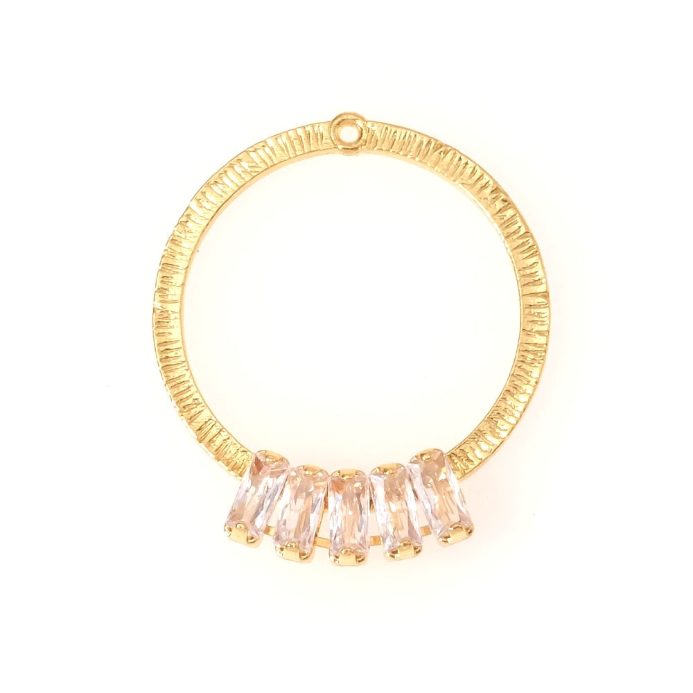 Pendentif cercle et strass en Oxyde de Zirconium en laiton Doré à l'or fin 24K Premium