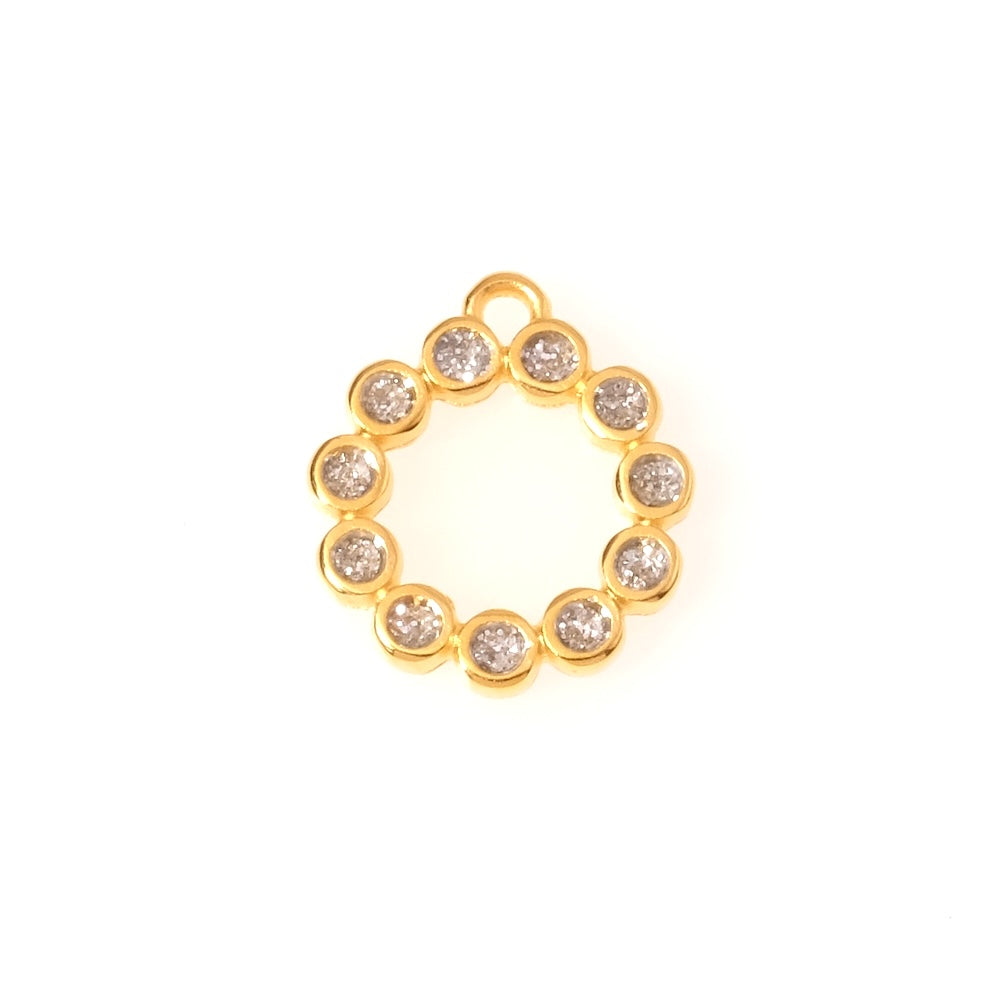 Pendentif cercle émaillé pailleté argenté en Zamak doré 24K