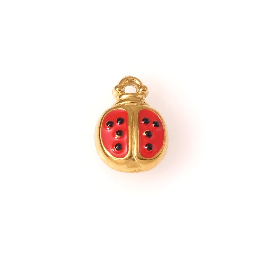 Pendentif coccinelle émaillé rouge noir en acier inoxydable 304 Doré 18K