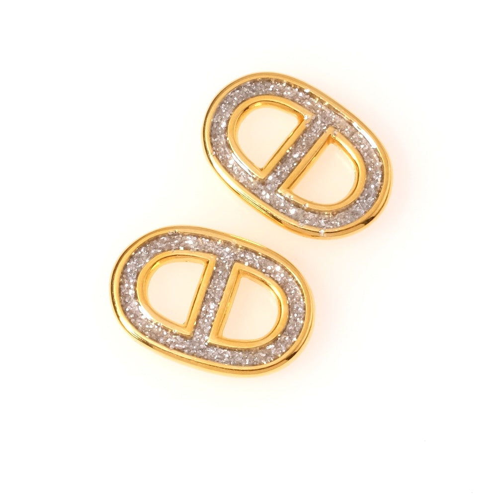 Pendentif connecteur ovale émaillé pailleté argenté en Zamak doré 24K