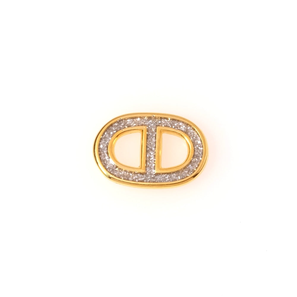 Pendentif connecteur ovale émaillé pailleté argenté en Zamak doré 24K