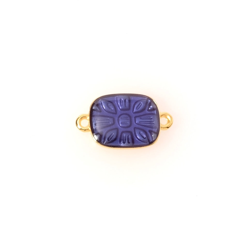 Pendentif connecteur rectangle émaillé bleu en Zamak doré 24K