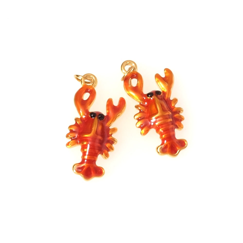 Pendentif crevette émaillé orange en acier inoxydable 304 Doré 18K