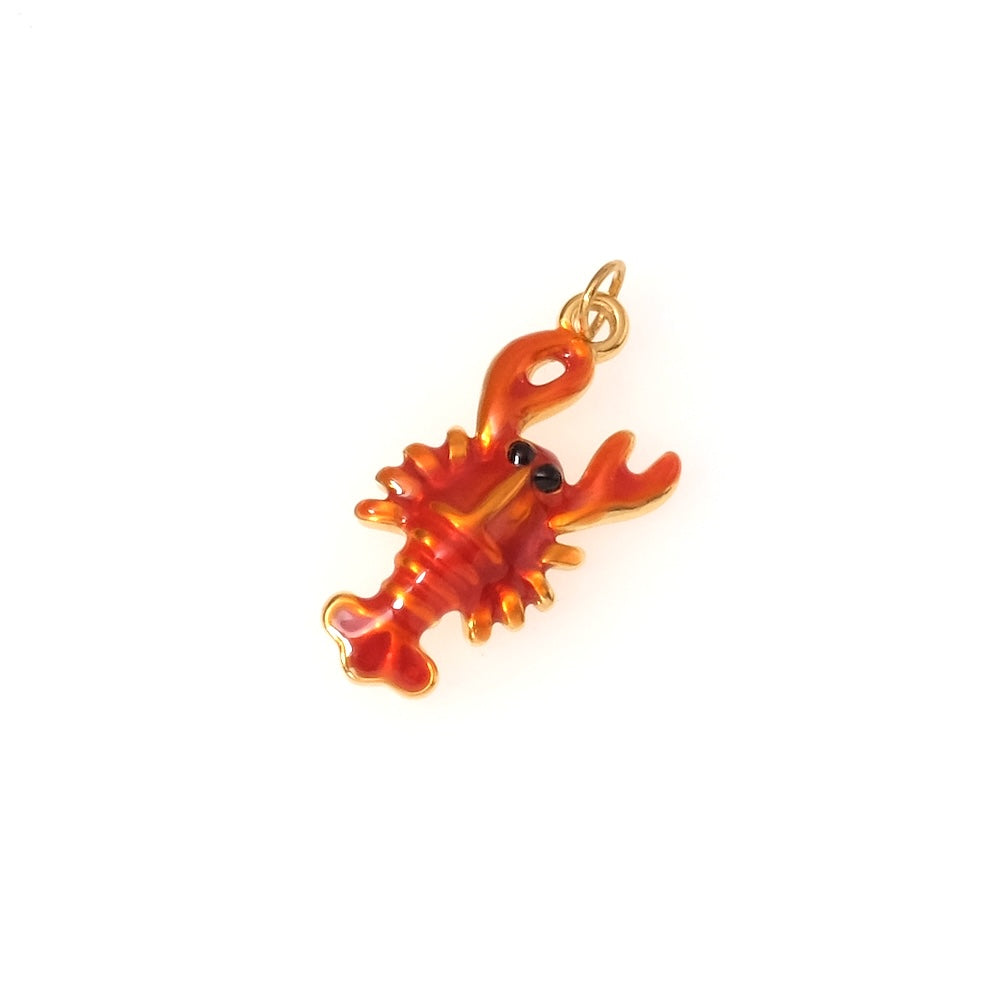 Pendentif crevette émaillé orange en acier inoxydable 304 Doré 18K