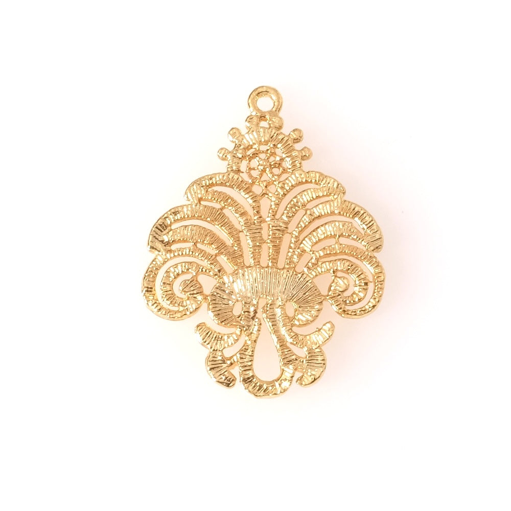 Pendentif dentelle ajourée en laiton Doré à l'or fin 24K Premium