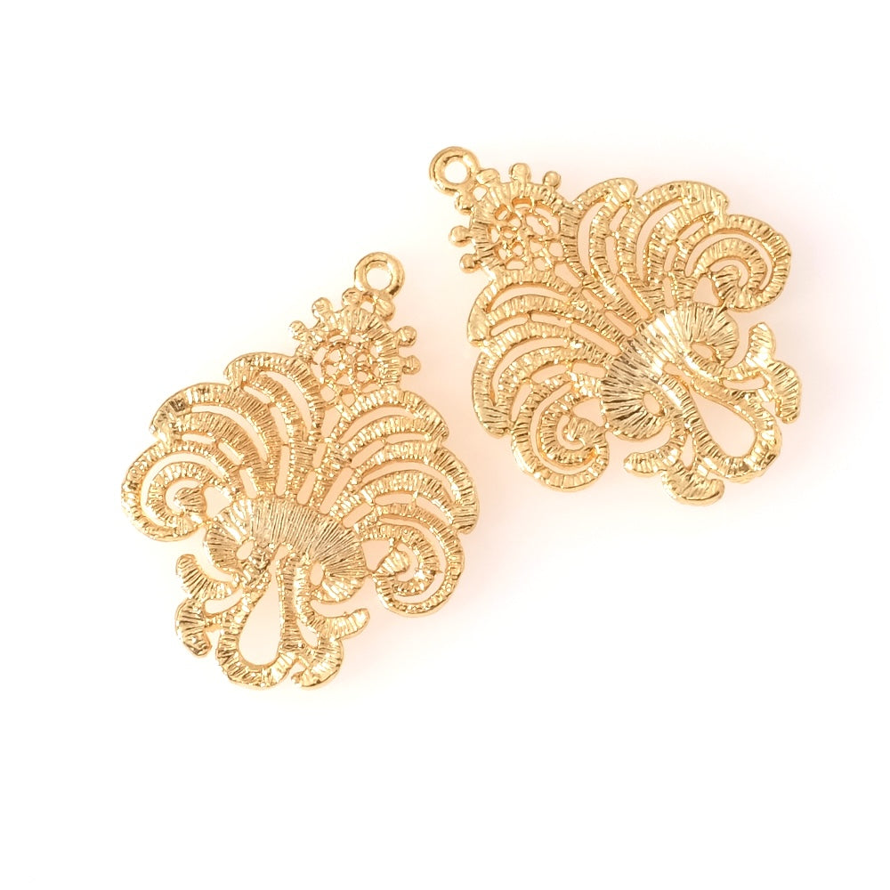 Pendentif dentelle ajourée en laiton Doré à l'or fin 24K Premium