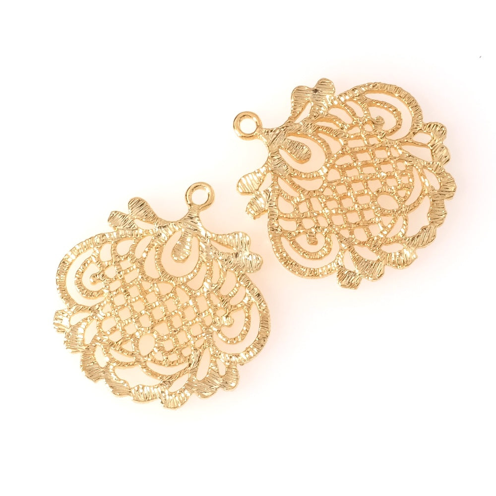 Pendentif dentelle végétale en laiton Doré à l'or fin 24K Premium