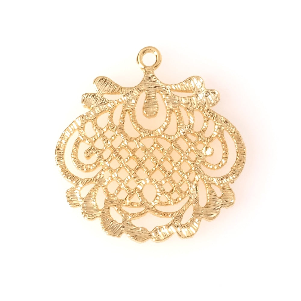 Pendentif dentelle végétale en laiton Doré à l'or fin 24K Premium