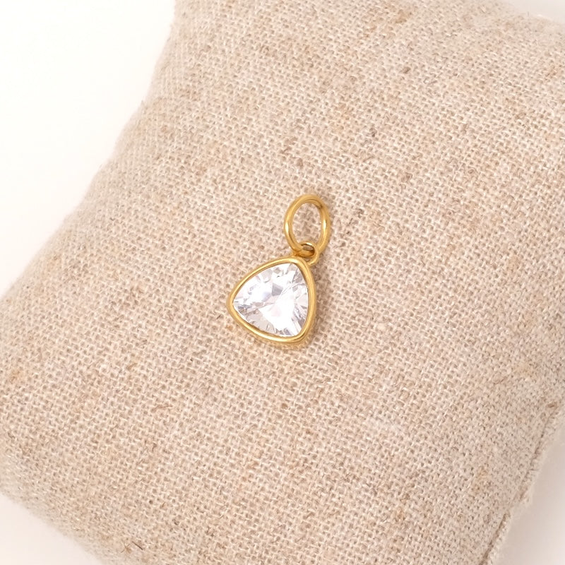 Pendentif Triangle serti en Oxyde de Zirconium transparent en acier inoxydable 304 Doré