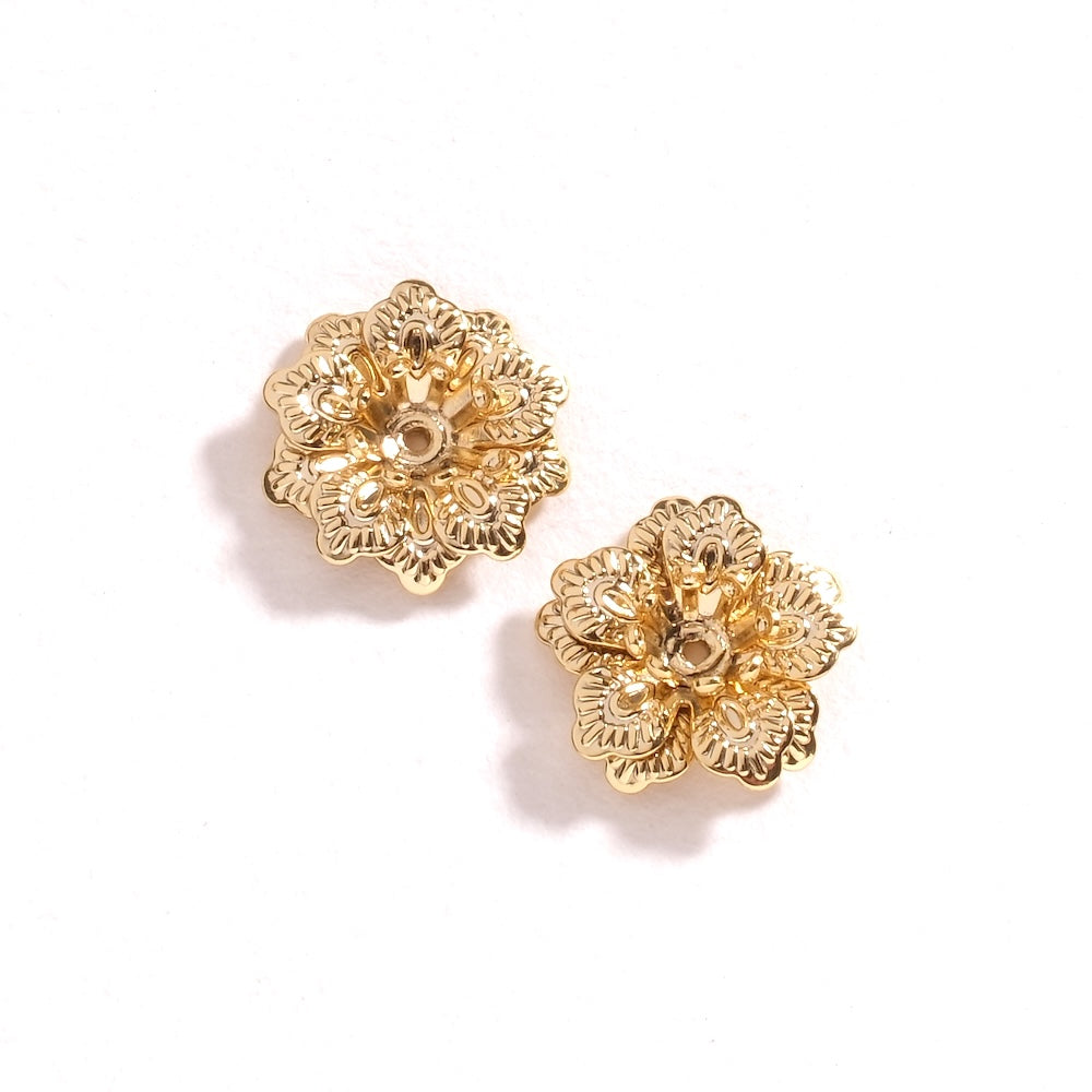 Pendentif fleur coupelle 14,5 mm doré à l'or fin 24K, trois éléments assemblés
