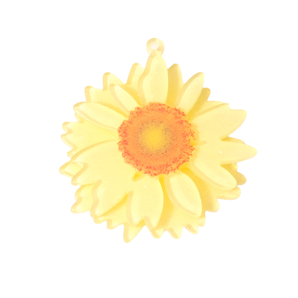 Pendentif fleur marguerite jaune pastel en acétate pailleté