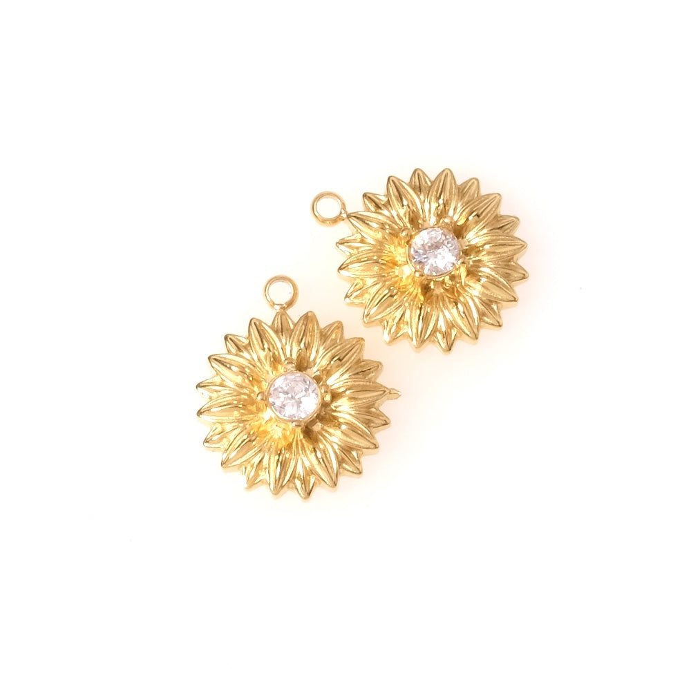 Petit Pendentif fleur soleil avec Strass en acier inoxydable 304 Doré 18K
