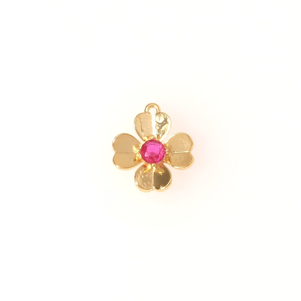 Pendentif fleur strass en Oxyde de Zirconium rose en laiton Doré à l'or fin 24K Premium