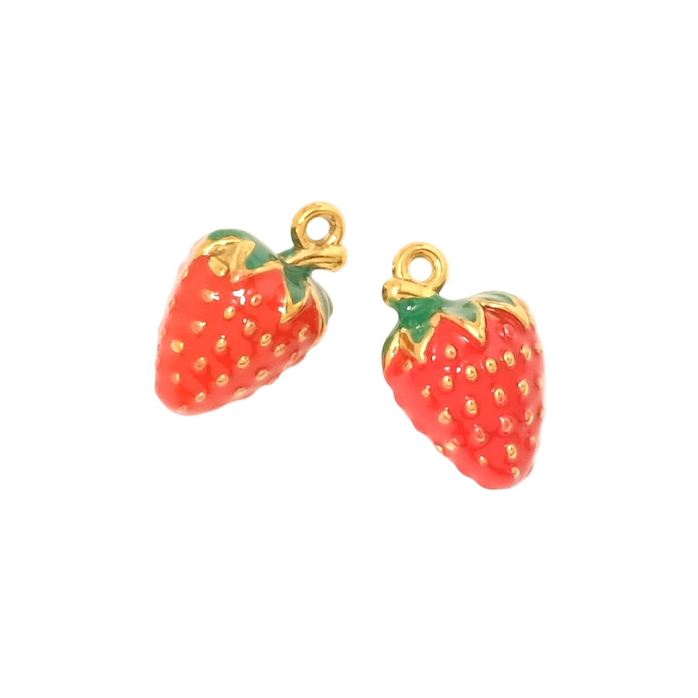 Pendentif fraise émaillée 16 x 10mm en acier inoxydable 304 Doré 18K