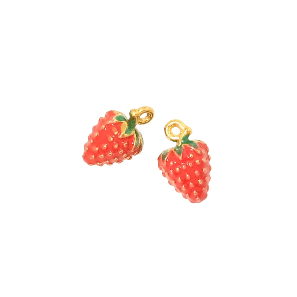 Pendentif fraise émaillée moyen en acier inoxydable 304 Doré 18K