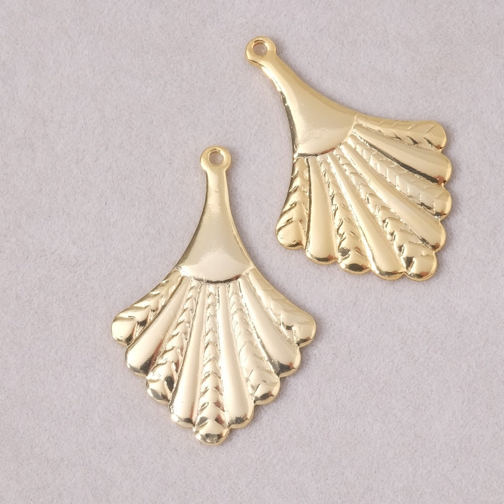 Pendentif losange éventail en laiton Doré à l'or fin 24K Premium