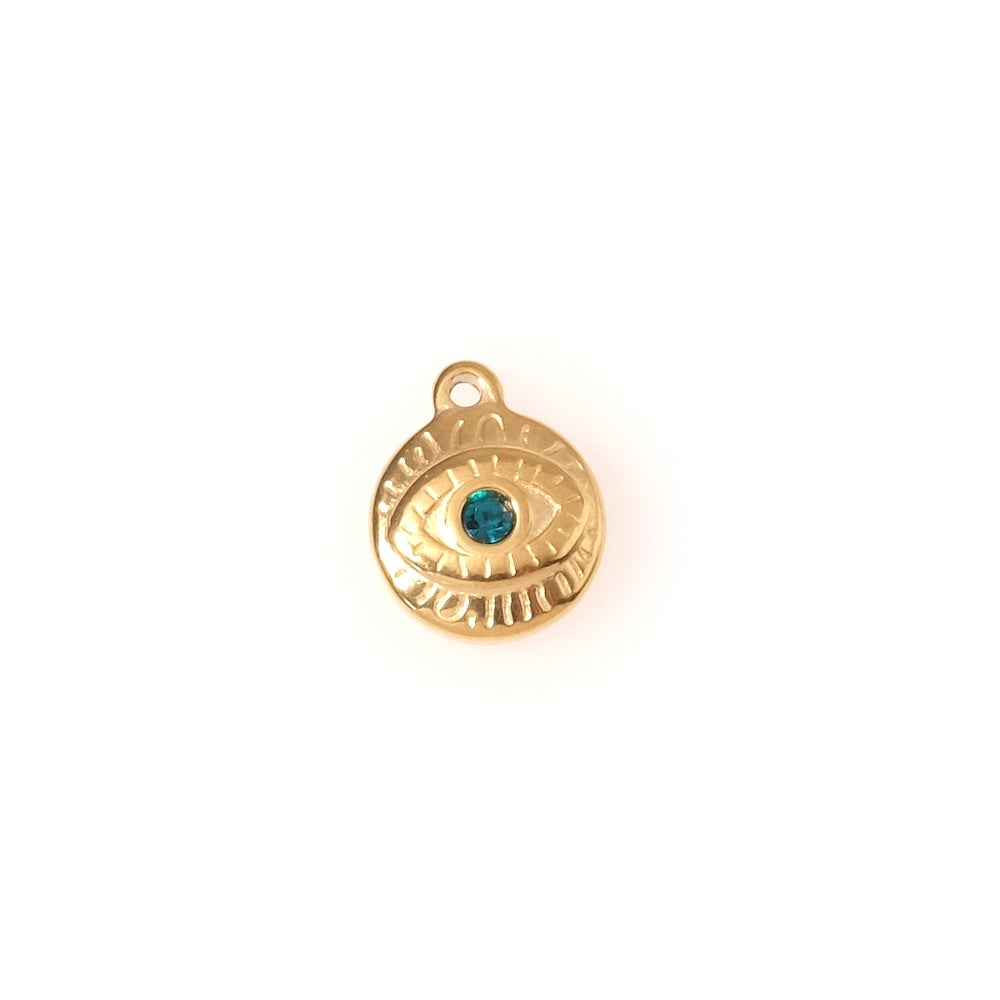 Pendentif oeil strass turquoise en acier inoxydable 201 Doré 18K