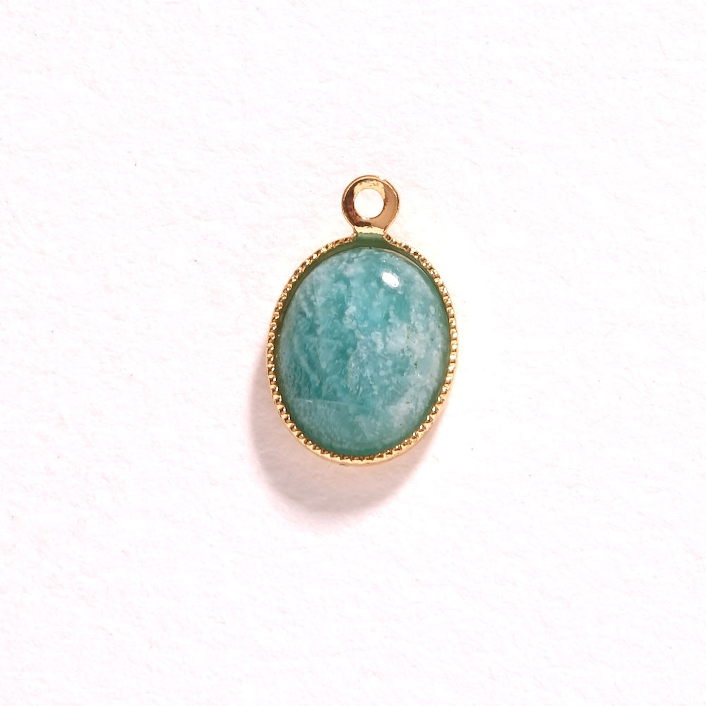 Pendentif ovale Amazonite 8 x 10 mm doré à l'or fin 24K
