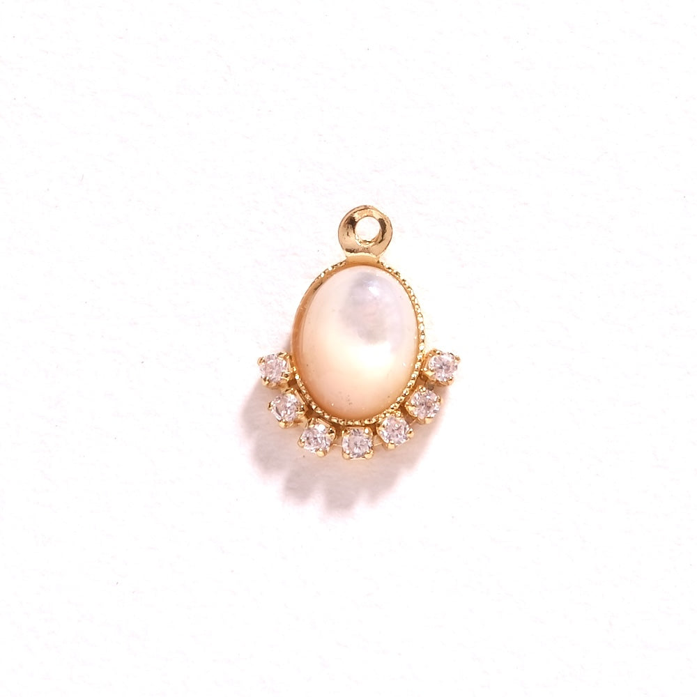 Pendentif ovale Nacre et strass zircon 10,5 x 13,5 mm doré à l'or fin 24K