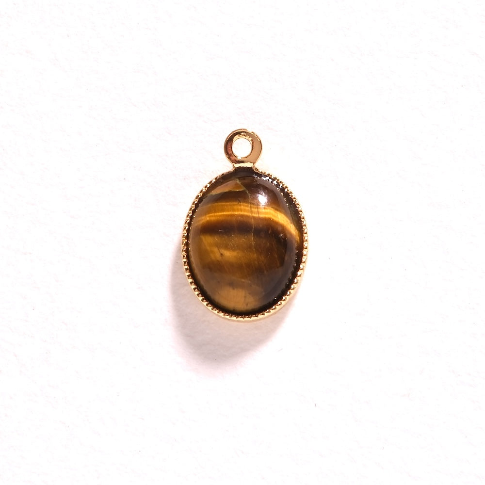 Pendentif ovale Oeil de tigre 8 x 10 mm doré à l'or fin 24K