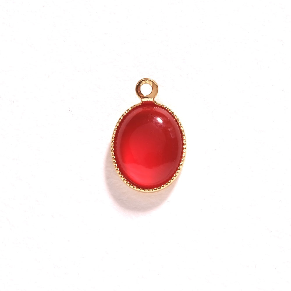 Pendentif ovale Onyx rouge 8 x 10 mm doré à l'or fin 24K