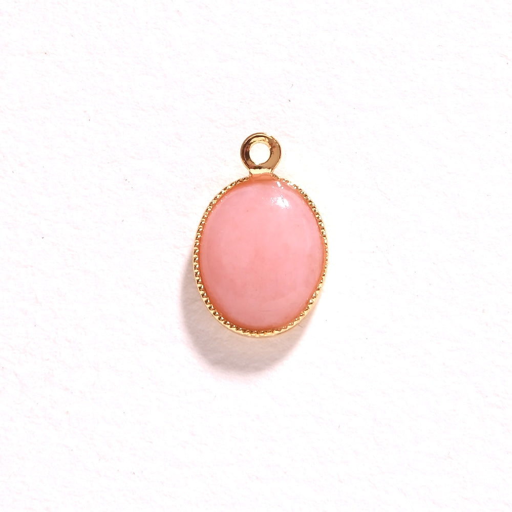 Pendentif ovale Opale rose 8 x 10 mm doré à l'or fin 24K