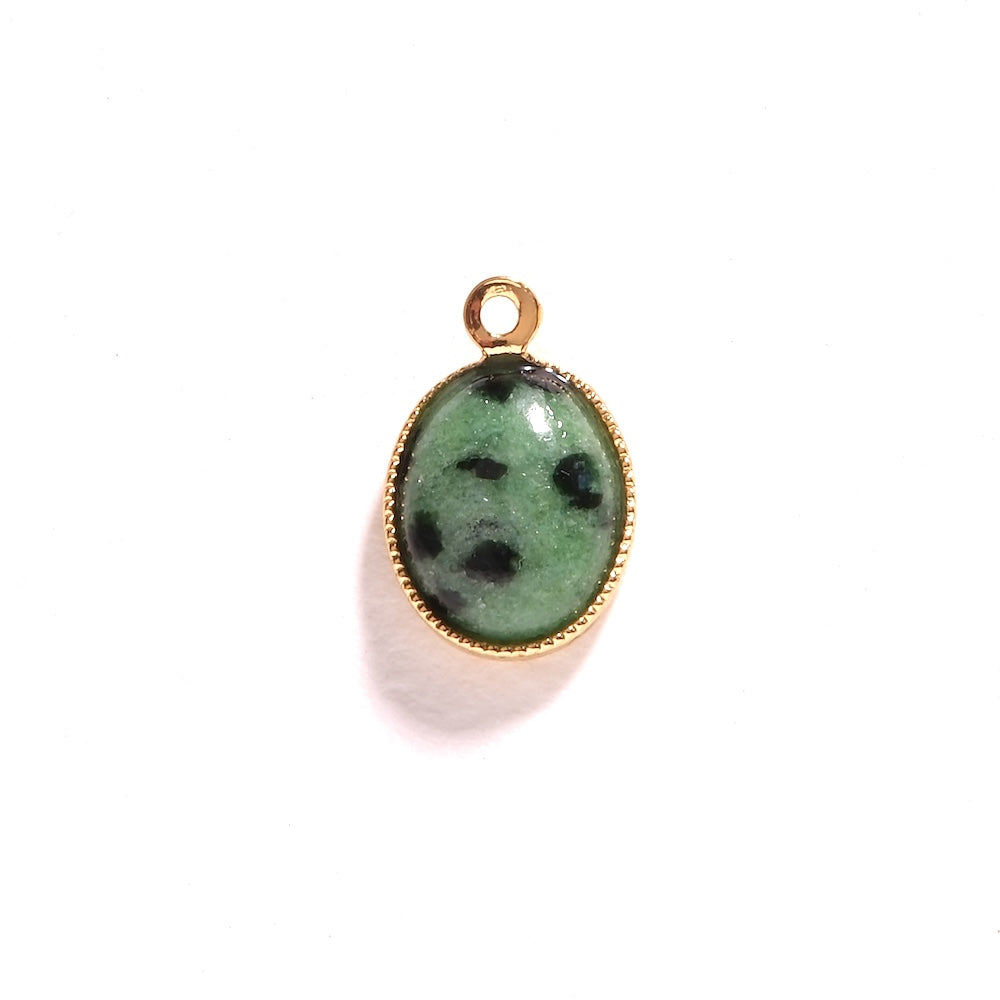Pendentif ovale Rubis sur Zoïsite Anyolite 8 x 10 mm doré à l'or fin 24K