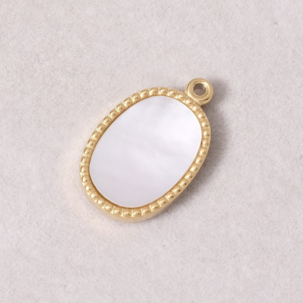 Pendentif ovale nacre blanche en acier inoxydable 304 Doré 18K