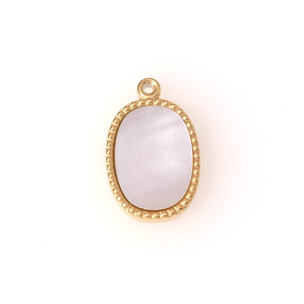 Pendentif ovale nacre blanche en acier inoxydable 304 Doré 18K