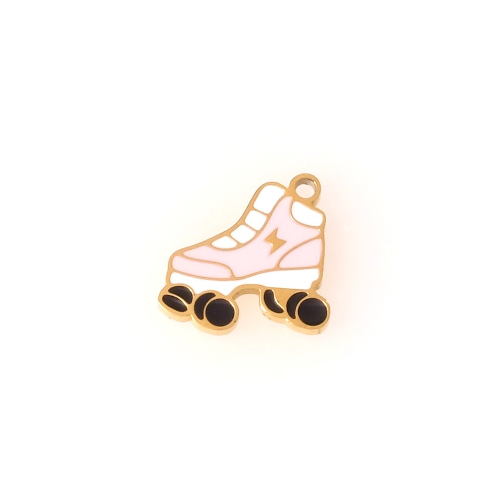 Pendentif patin à roulettes émaillé rose en acier inoxydable 304 Doré