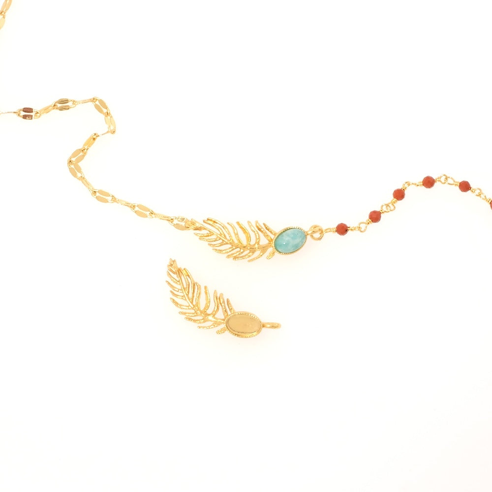 Pendentif plume pour cabochons 6x4mm en laiton Doré à l'or fin 24K Premium