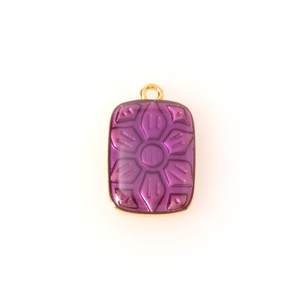 Pendentif rectangle émaillé violet en Zamak doré 24K
