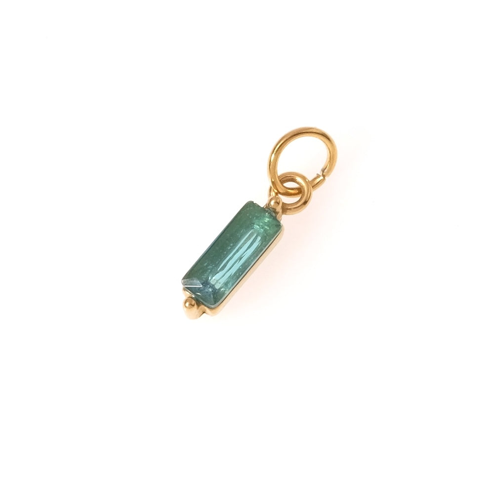 Pendentif rectangle serti en Oxyde de Zirconium bleu paon en acier inoxydable 304 Doré