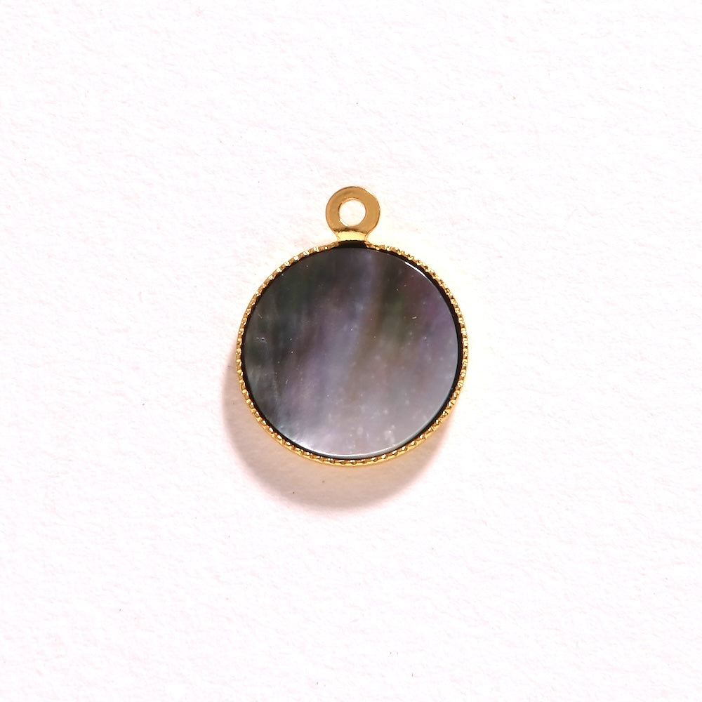 Pendentif rond Nacre noire 12 mm doré à l'or fin 24K