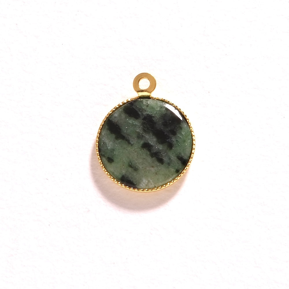 Pendentif rond Rubis sur Zoïsite Anyolite 12 mm doré à l'or fin 24K
