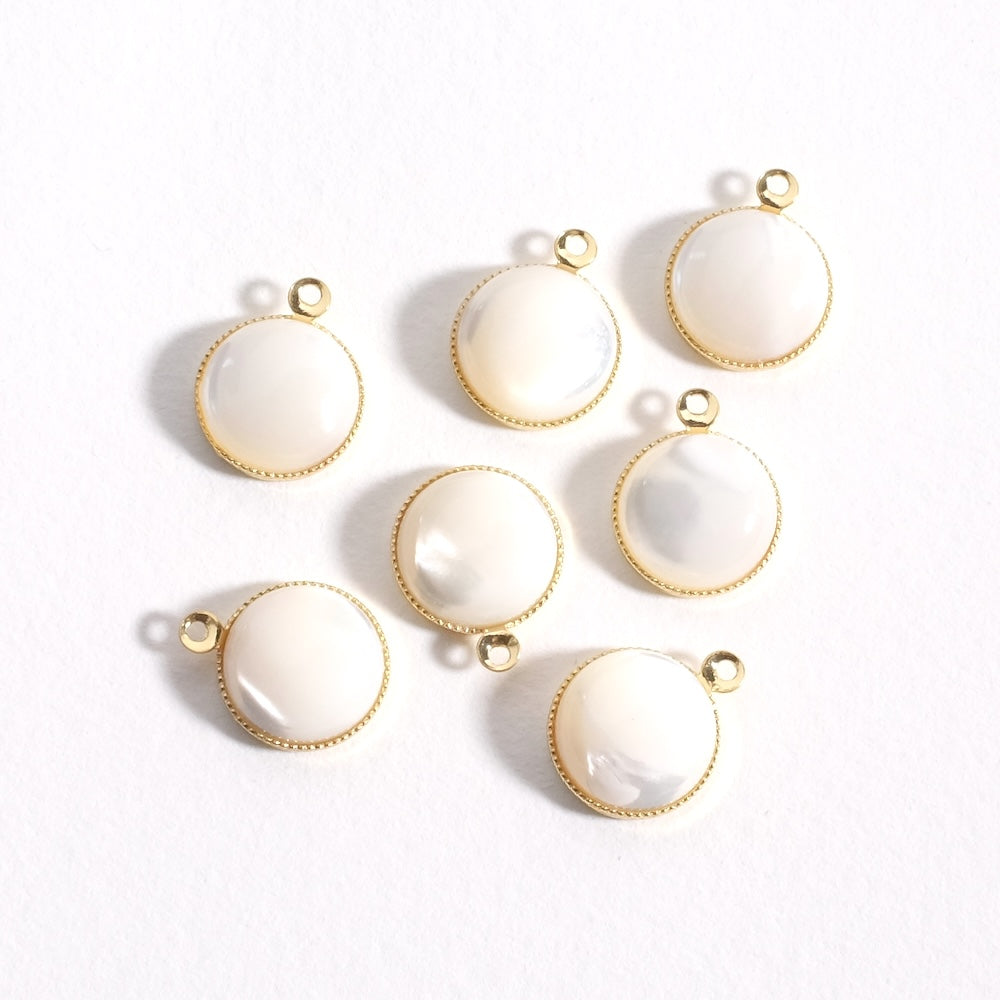 Pendentif rond en nacre, support Doré à l'or fin 24K Premium
