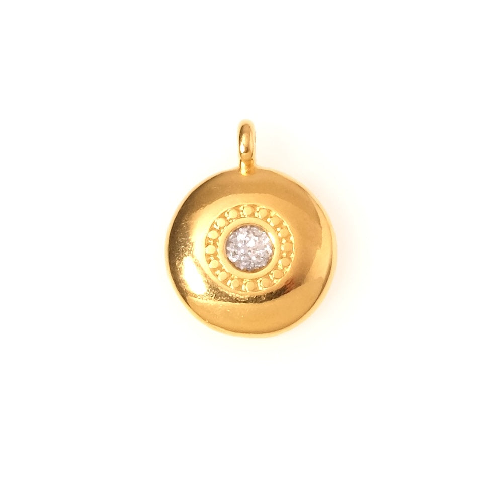 Pendentif rond émaillé pailleté argenté en Zamak doré 24K