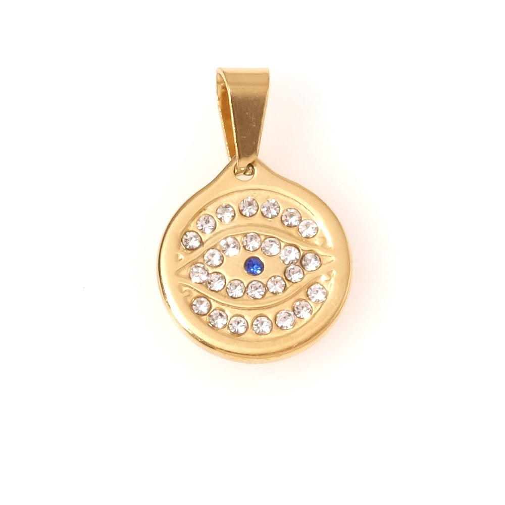 Pendentif rond oeil avec Strass en acier inoxydable 304 Doré 